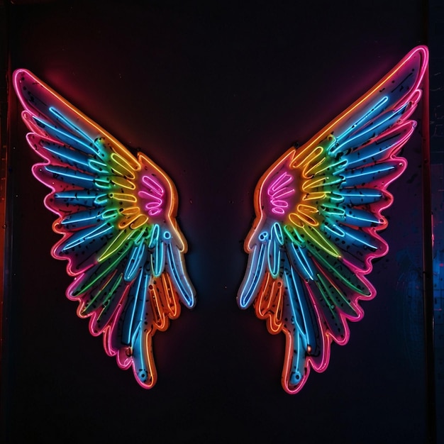 Photo neon style wings glued to the wall