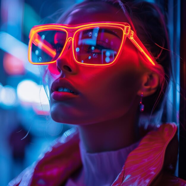 Neon Sunglasses in Retrowave Glowing Colors Worn at Night