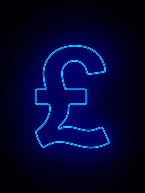 Neon symbol British pound on dark background 3d illustration