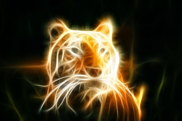 Neon tiger in the wild, line art, created in photoshop.