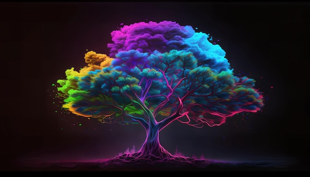 Neon tree in the night