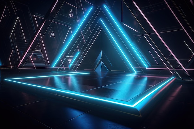 Neon Triangle Dance Futuristic SciFi Stage with Tilted Lines AI generated