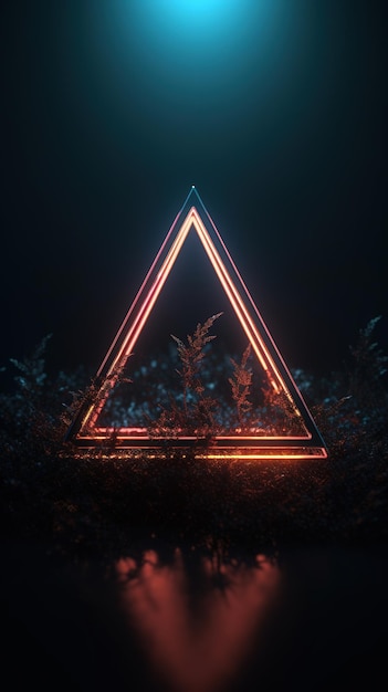 A neon triangle in a dark background