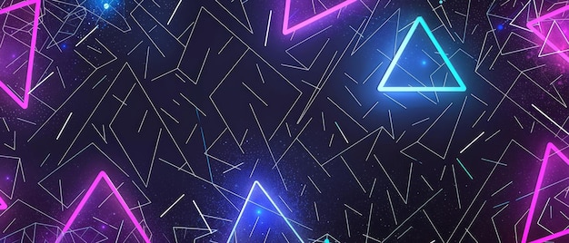 Photo neon triangle pattern on dark background