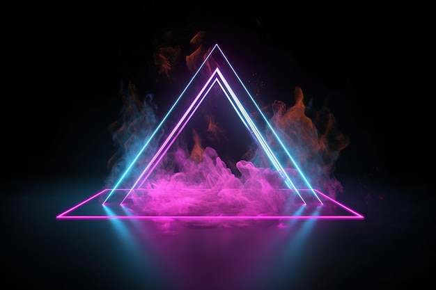 A neon triangle in a smokey room