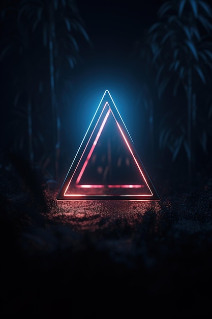 A neon triangle with the word light on it