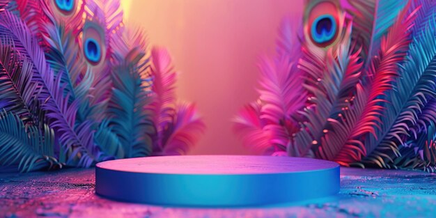 Neon Tropical Podium with Peacock Feathers