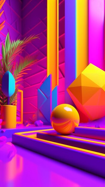 Neon Tropical Synthwave Theme 3D Abstract Background