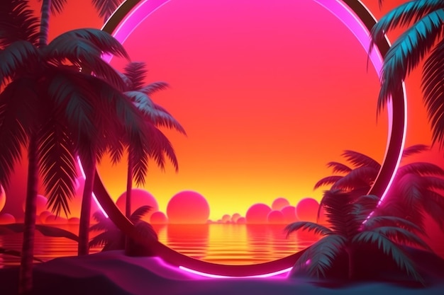 Neon Tropical Synthwave Theme 3D Abstract Background