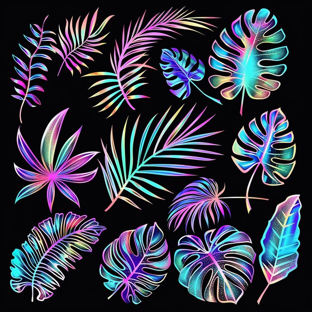 Neon Tropics A Vibrant Collection of Illuminated Tropical Leaves