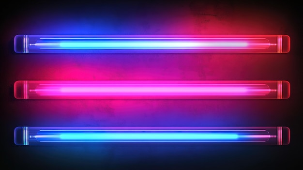 Photo neon tubes with vibrant blue and pink lights illuminating a dark background in a modern setting