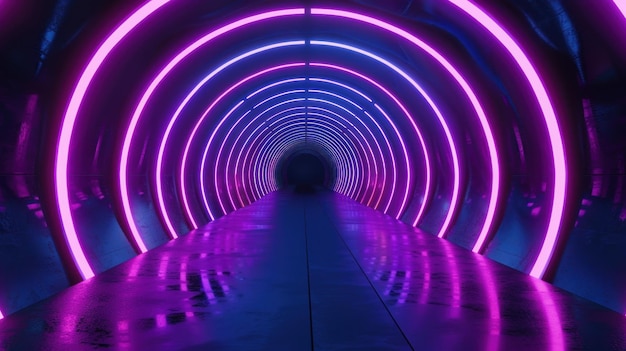 Neon Tunnel of Purple and Blue Lights