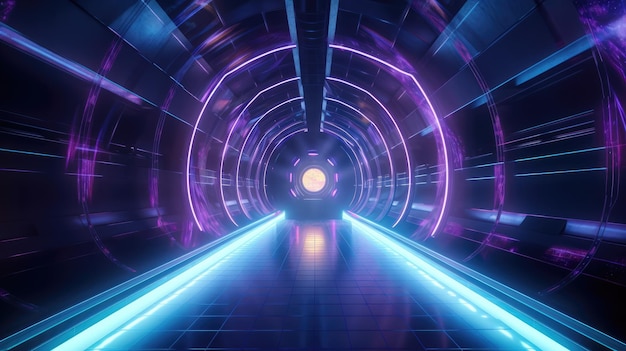 A neon tunnel with a blue light in the middle