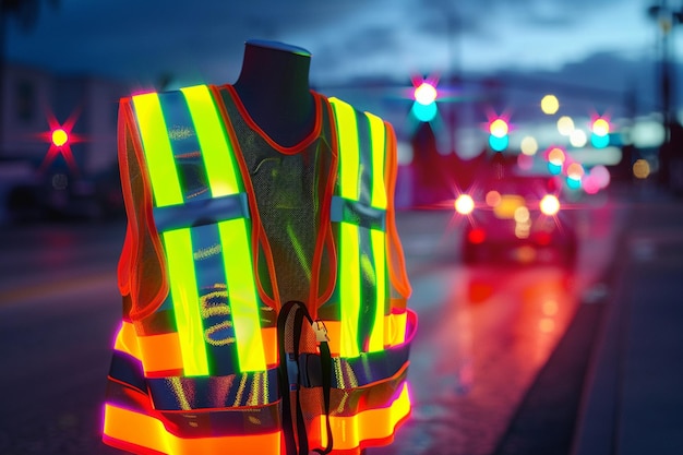 Photo a neon vest with neon lights on the back of it