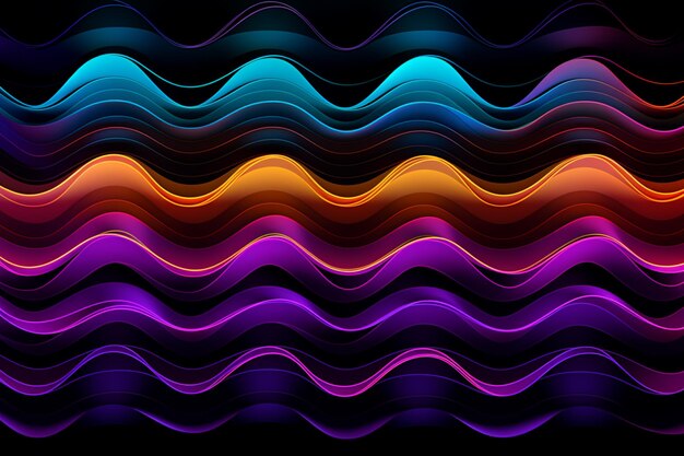 Photo neon wave and grid patterns with a dark b neon light background wallpaper art design