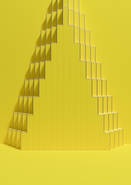 Neon yellow minimal luxury product display side view on pyramid abstract pattern background golden