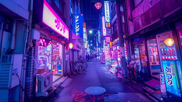 Photo neonlit alleyway in tokyo japan