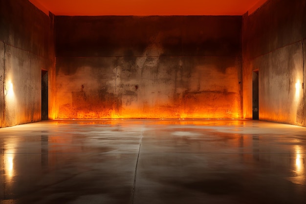 NeonLit Concrete Bright Orange in Empty Interior