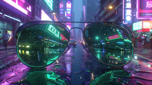 Photo neonlit cyberpunk cityscapes with futuristic tech and retro devices