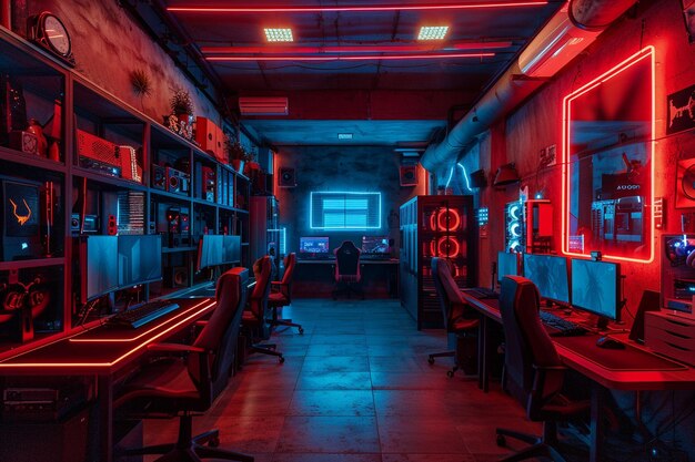 Photo a neonlit gaming room