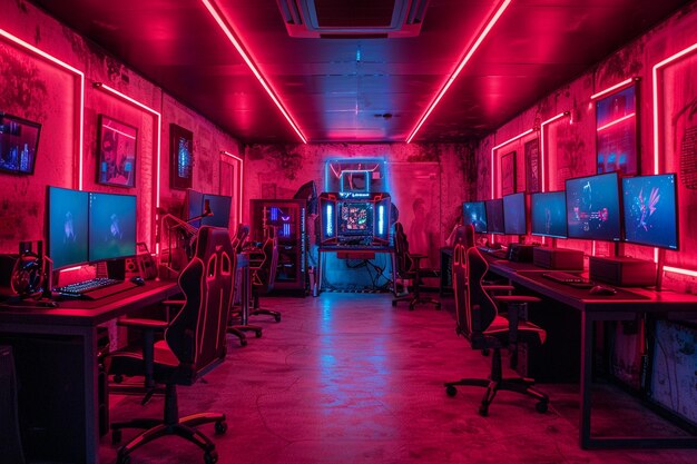 Photo a neonlit gaming room