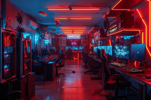 Photo a neonlit gaming room