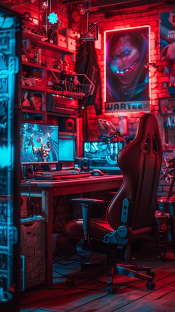 Photo a neonlit gaming themed room