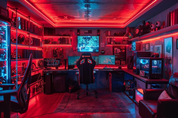 Photo a neonlit gaming themed room