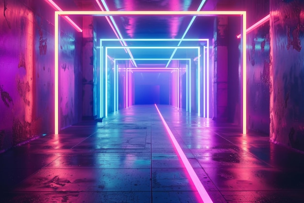 NeonLit Long Hallway