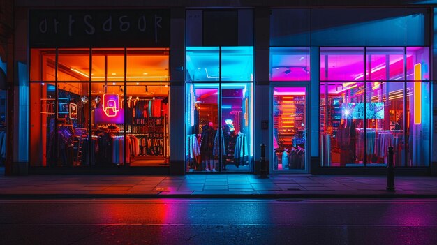 Photo neonlit storefront at night illuminated by neon lights