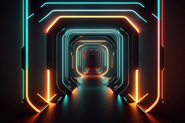 Neonlit tunnel stretching into the distance Generative AI