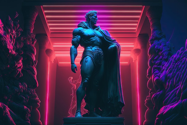 Neonstatue cyberpunk backdrop