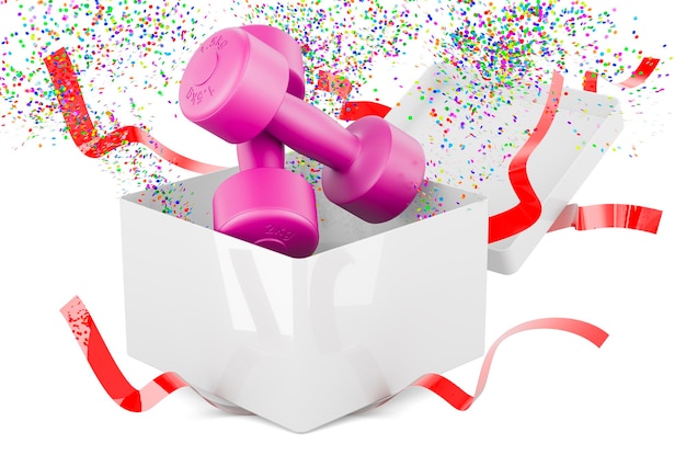 Neoprene dumbbells inside gift box 3D rendering