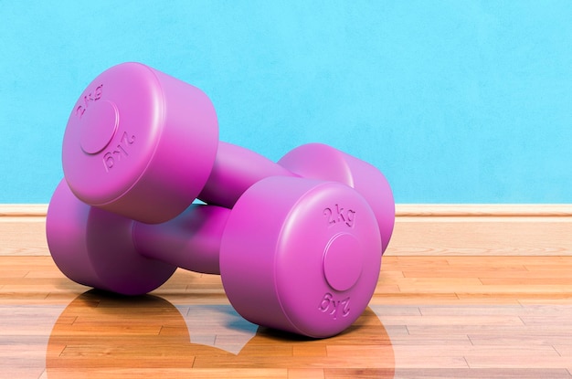 Neoprene Dumbbells for Strength Training 25 kg in room near wall 3D rendering