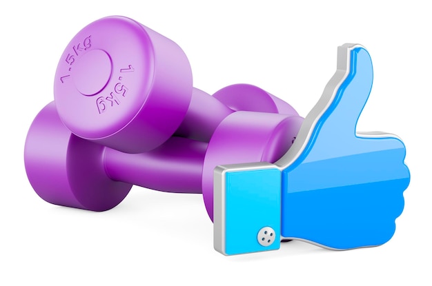 Neoprene dumbbells with like icon 3D rendering