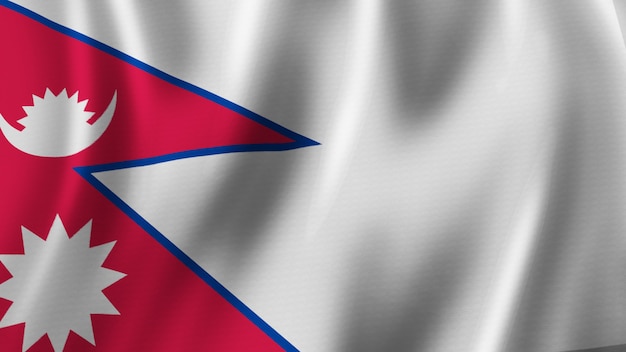 Nepal Flag Waving Closeup 3D Rendering With High Quality Image with Fabric Texture