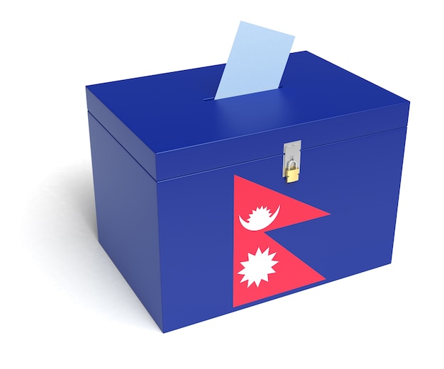 Nepali Flag Ballot Box. Isolated white background. 3D Rendering.