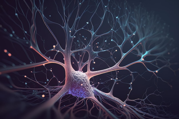 Nerve cell biology background neuron of brain with synapses stroke