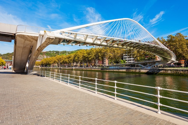 Nervion River embankment in the centre of Bilbao, largest city in the Basque Country in northern Spain