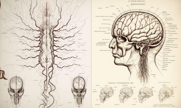 Nervous system retro drawings Beautiful colorful illustration Vector style Generative AI