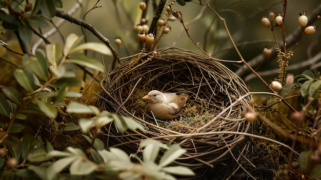 Photo a nest of a bird with a baby bird in it