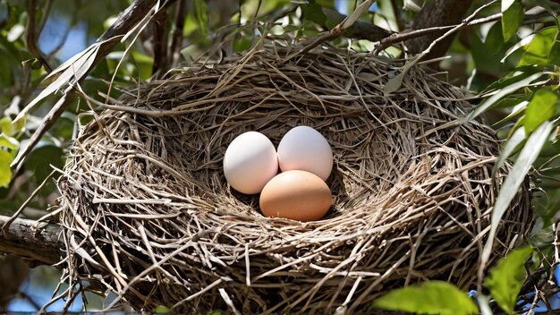 Photo a nest with eggs that are made by birds