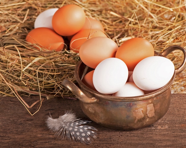 Nest with quail eggs on a canvas easter