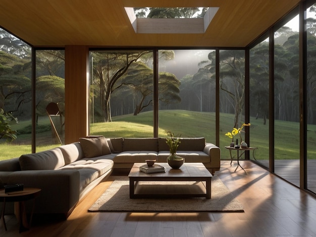 Nestled in the Gondwana rainforest the tiny cabin is in a natural setting AI generated