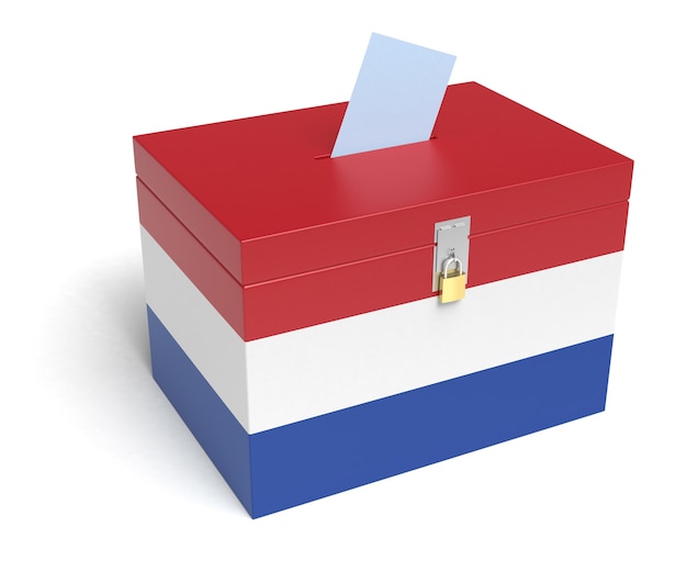 Netherlands ballot box with Nederland Flag. Isolated on white background.