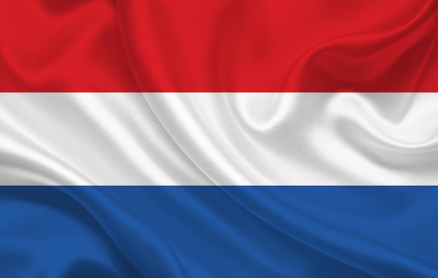 Netherlands country flag on wavy silk fabric background panorama - illustration