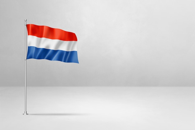 Netherlands flag isolated on white concrete wall background