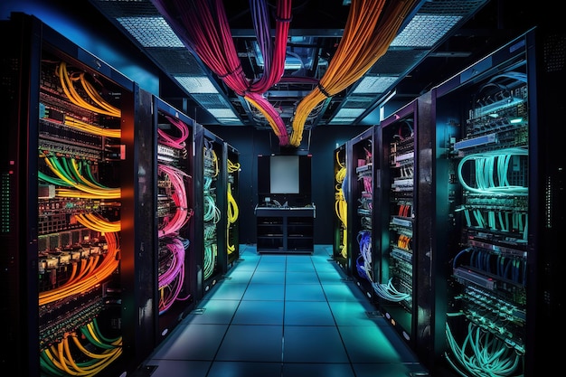 Network background Server room with switch internet cables and wires