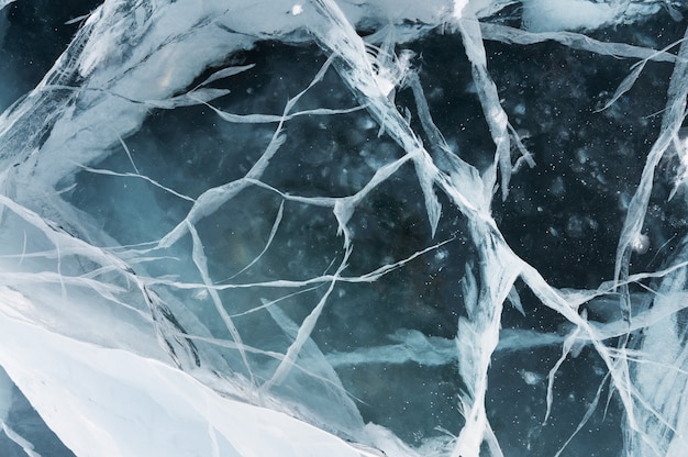 Network of cracks in thick solid layer of ice