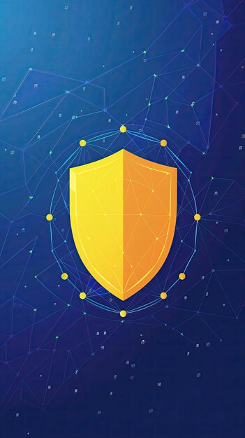 Photo network shield protecting data flat design illustration